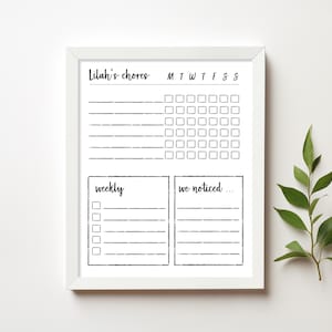 Weekly and We Notice Printable Chore Chart | 8 x 10 chore chart | Whiteboard - 807