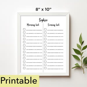 Morning and Evening List Chore Chart Printable | 8 x 10 chore chart | Whiteboard - 810