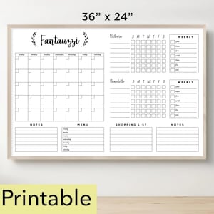 2025 Calendar Printable | 36 x 24 Horizontal Whiteboard with 2, 3, 4, 5 or 6 chore charts | Wall Calendar PDF | Monthly Planner -24159