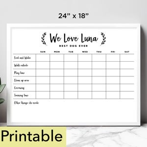 Pet Care Printable Poster | Personalized  24 x 18 Horizontal Dog Care Printable Chart | Dog Chore List | Weekly Pet Care Chart | #18426
