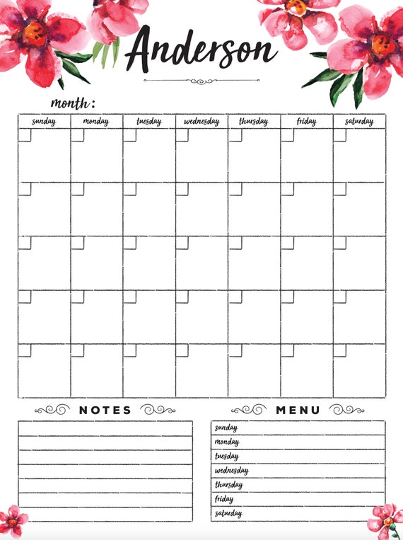 Dry Erase Calendar PRINTABLE Wall calendar Poppies | Etsy