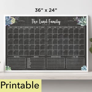2025 Calendar Printable | 36 x 24 Horizontal Chalkboard | Homeschool Calendar | Wall Calendar PDF | Digital Download | 2 Months - 24171