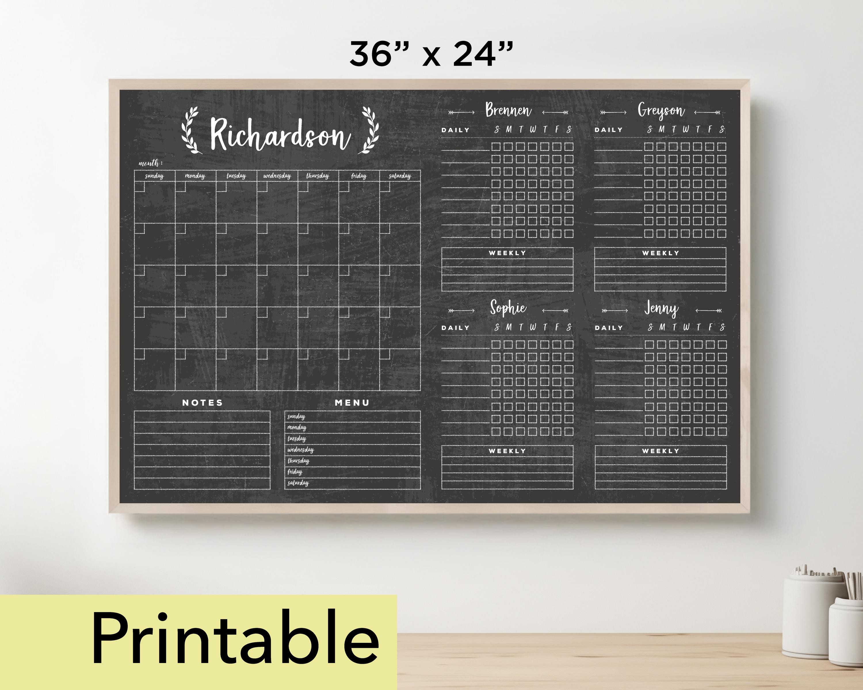 Calendar Incoming/outgoing Chart 2025 Calendar Printable | 36 X 24 Horizontal Chalkboard With 2, 3, 4, 5 ...