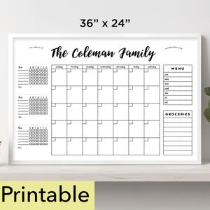 2025 Calendar Printable | 36 x 24 Horizontal Whiteboard with 2, 3 or 4 chore charts | Homeschool Calendar | Calendar PDF | 24191