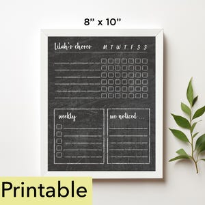 Weekly and We Notice Printable Chore Chart | 8 x 10 chore chart | Chalkboard - 807