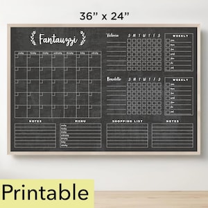 2025 Calendar Printable | 36 x 24 Horizontal Chalkboard with 2, 3, 4, 5 or 6 chore charts | Homeschool Calendar | Wall Calendar PDF | 24159