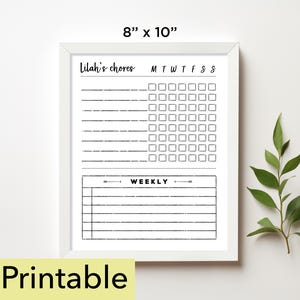 Weekly Chore Chart Printable | 8 x 10 chore chart | Whiteboard - 821
