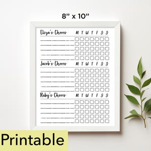 Weekly Chore Chart Printable | 8 x 10 chore chart | Whiteboard - 817