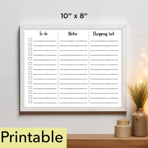 To Do Notes and Shopping List Printable | 10 x 8 chore chart | Whiteboard - 806