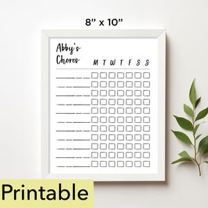 Weekly Chore Chart Printable | 8 x 10 chore chart | Whiteboard - 802