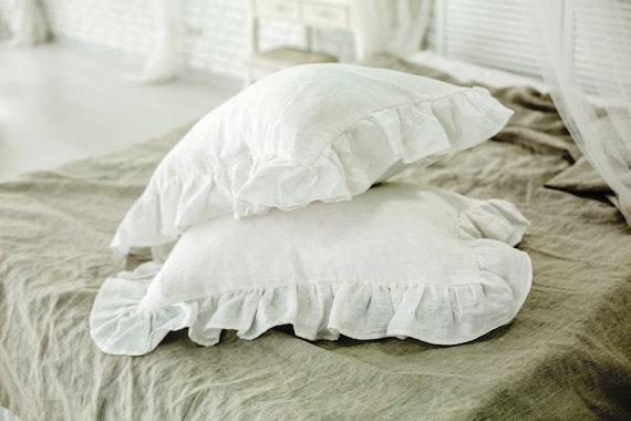 Ruffled 12x24 Linen Pillowslip and Insert---Oatmeal and Flax Washed Linen