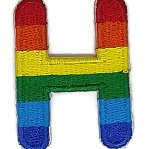 1.2 x 1.7 inches. Letter H gay lesbian rainbow english alphabet embroidered applique iron-on patch