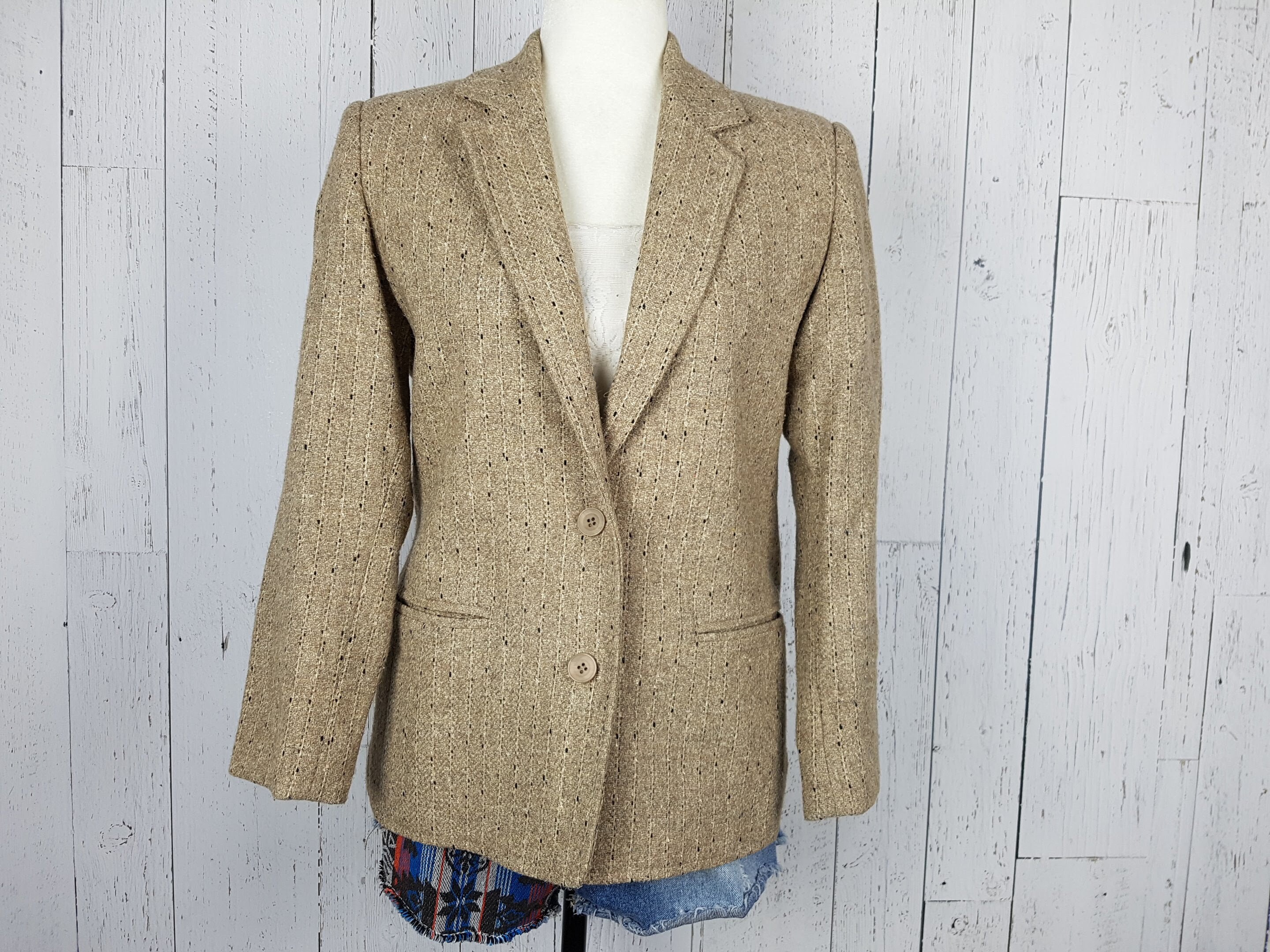 Vintage 60s Beige Tweed Blazer Women's 