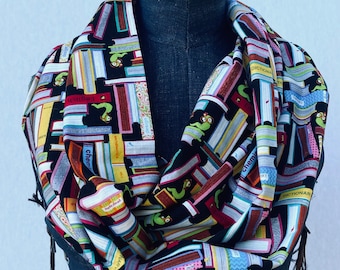 Bookworm Infinity Scarf, 100% Cotton Librarian Gift