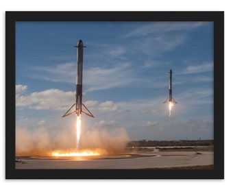 SpaceX Falcon Heavy Double Rocket Booster Landing Framed Poster Matte Paper 30x40cm