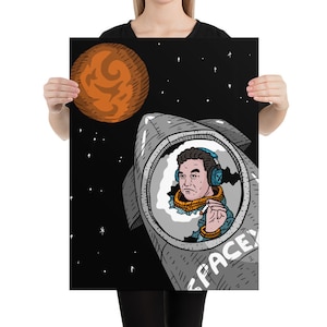 Elon Musk Poster SpaceX Starship Rocket To Mars Poster Wall Art Print
