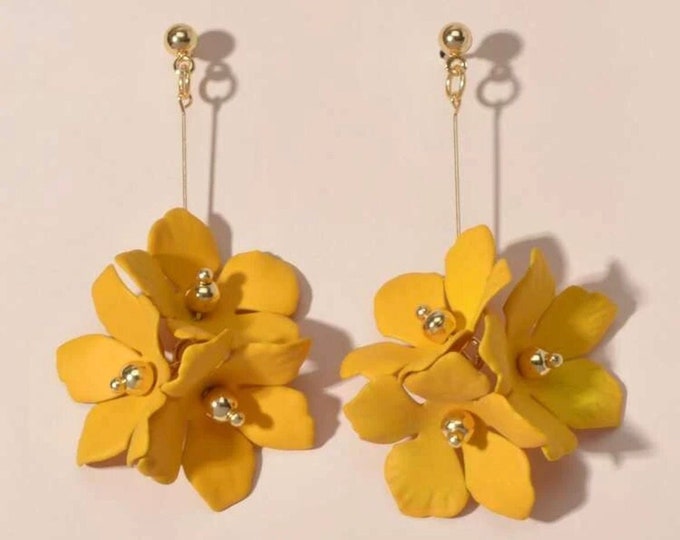 Mustard Yellow Earrings Yellow Flower Earrings Mustard Prom Etsy
