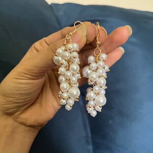Big White Bead Earrings Long White Pearl Earrings Long Cream
