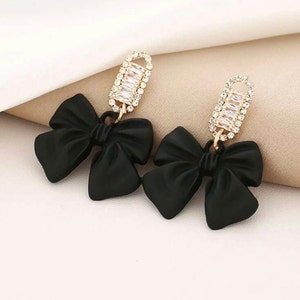 Bow Earrings, Fashion Long Gold Tassel Bow Earrings,korean