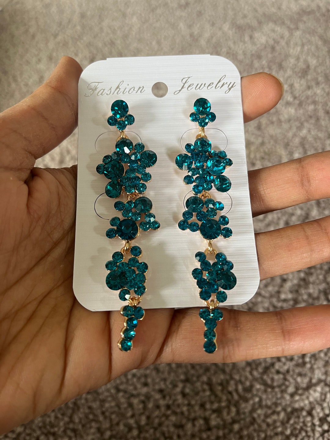 Teal Earrings Teal Blue Earrings Teal Crystal Earrings Etsy