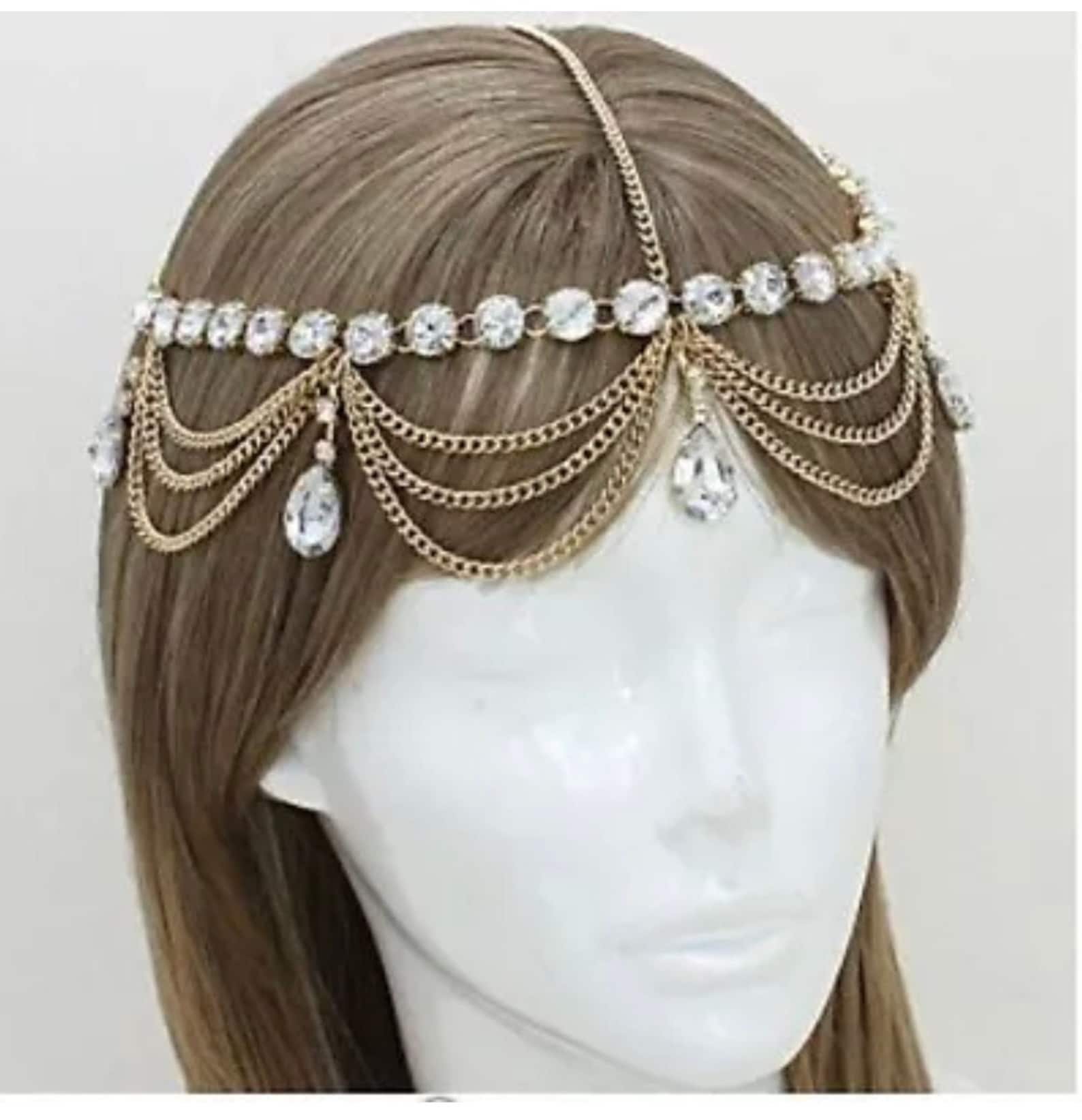 Head Chain Gold Head Chain Bridal Head Chain Crystal Etsy