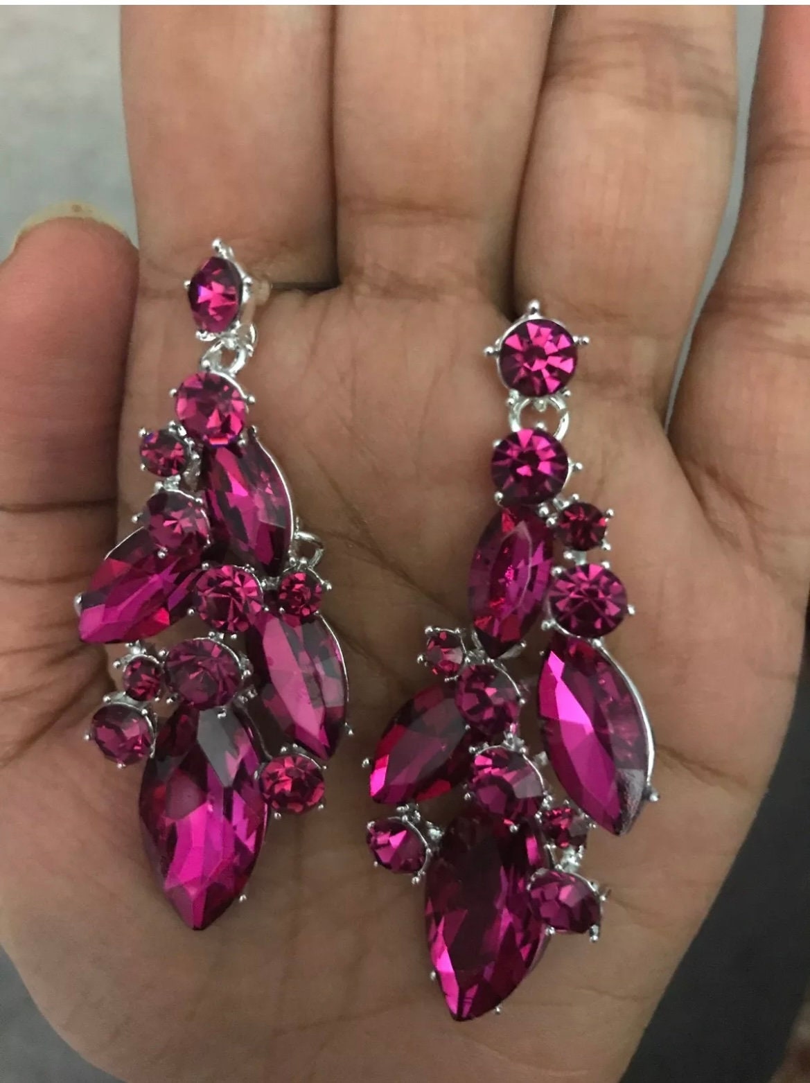 Rose Red Series Luxury Design Charm Large Dangle Drop Earrings For Women  Moon Rhinestone Geometric Pendientes Party Jewelry Gift