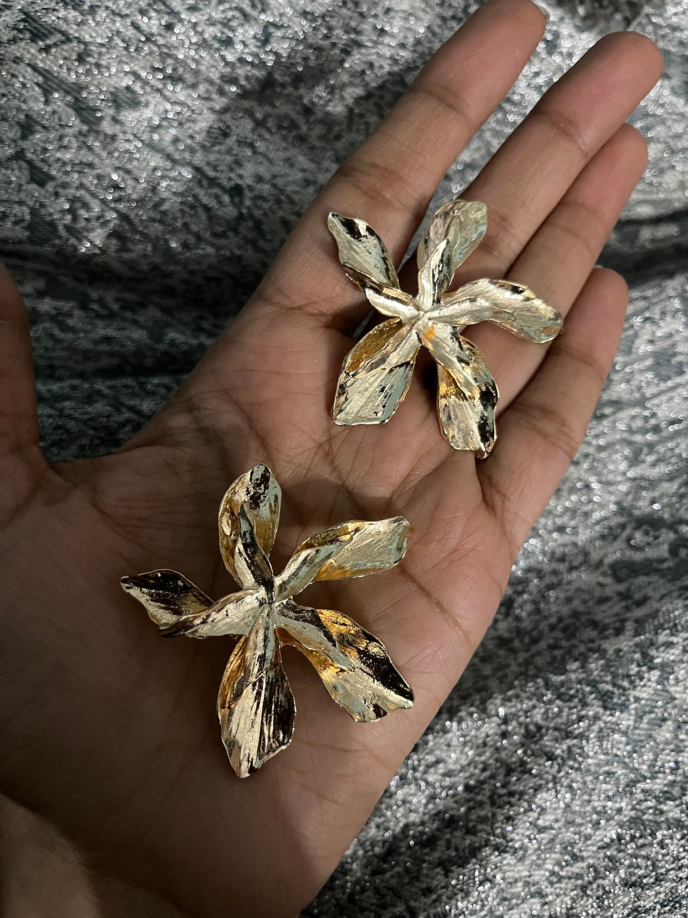 Big Gold Flower Earrings Gold Studs Large Huge Gold Stud 