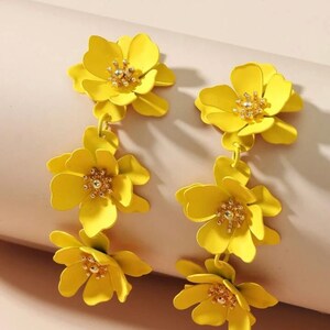 Yellow Earrings , Yellow Flower Earrings , Yellow Petal Earrings , Long ...