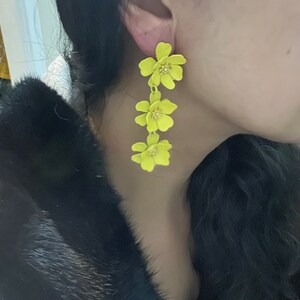 Yellow Earrings , Yellow Flower Earrings , Yellow Petal Earrings , Long ...