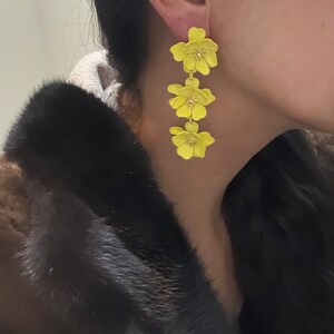 Yellow Earrings , Yellow Flower Earrings , Yellow Petal Earrings , Long ...