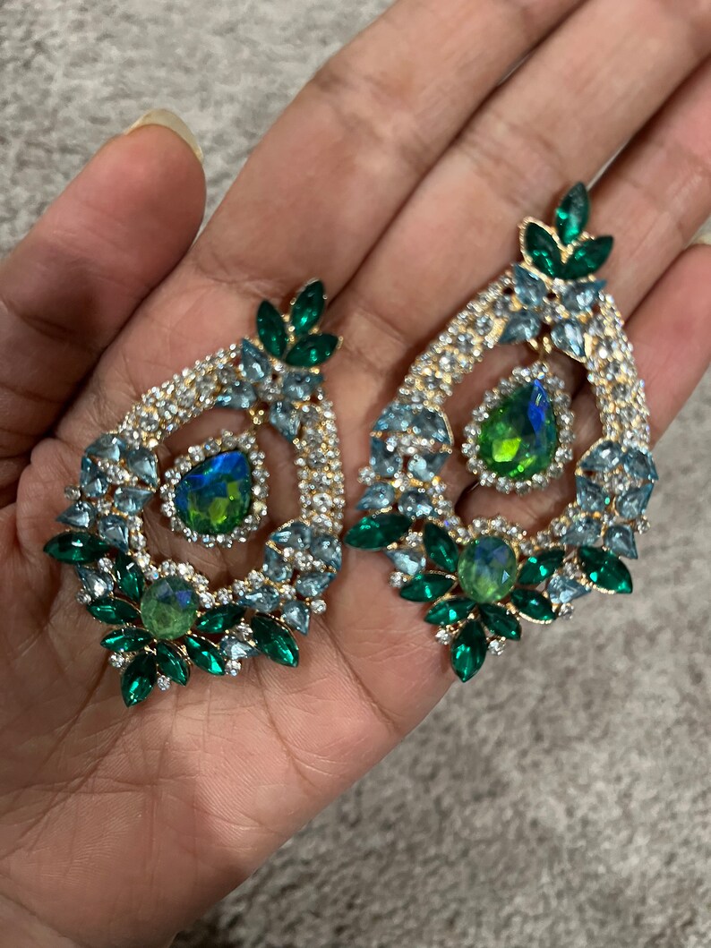 Big Blue and Green Earrings large Emerald Earrings Green - Etsy