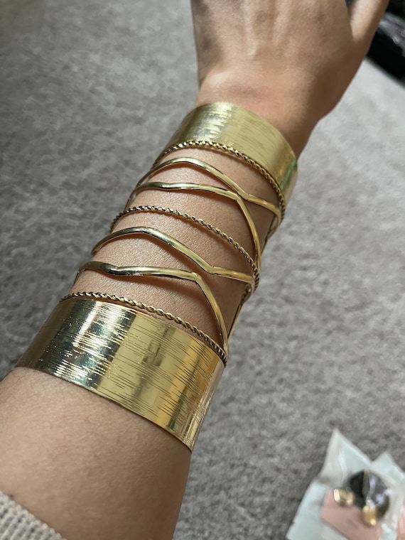 Huge Wide Gold Cuff Bracelet Chunky Bangle Arm Cuff Costume