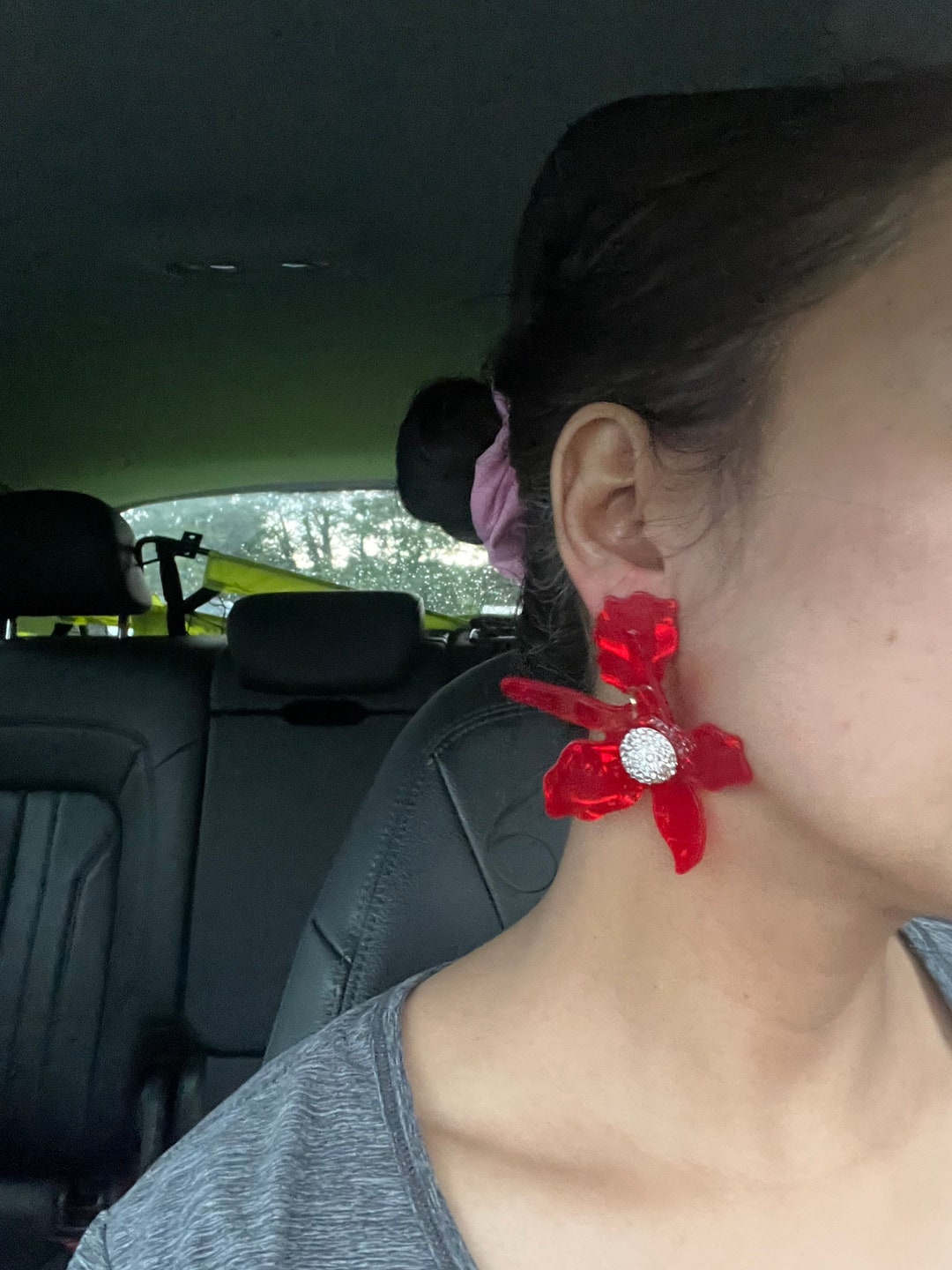 Red Flower Earrings , Red Big Petal Earrings , Long Red Floral Earrings