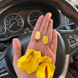 Yellow Earrings , Yellow Flower Earrings , Yellow Petal Earrings ...