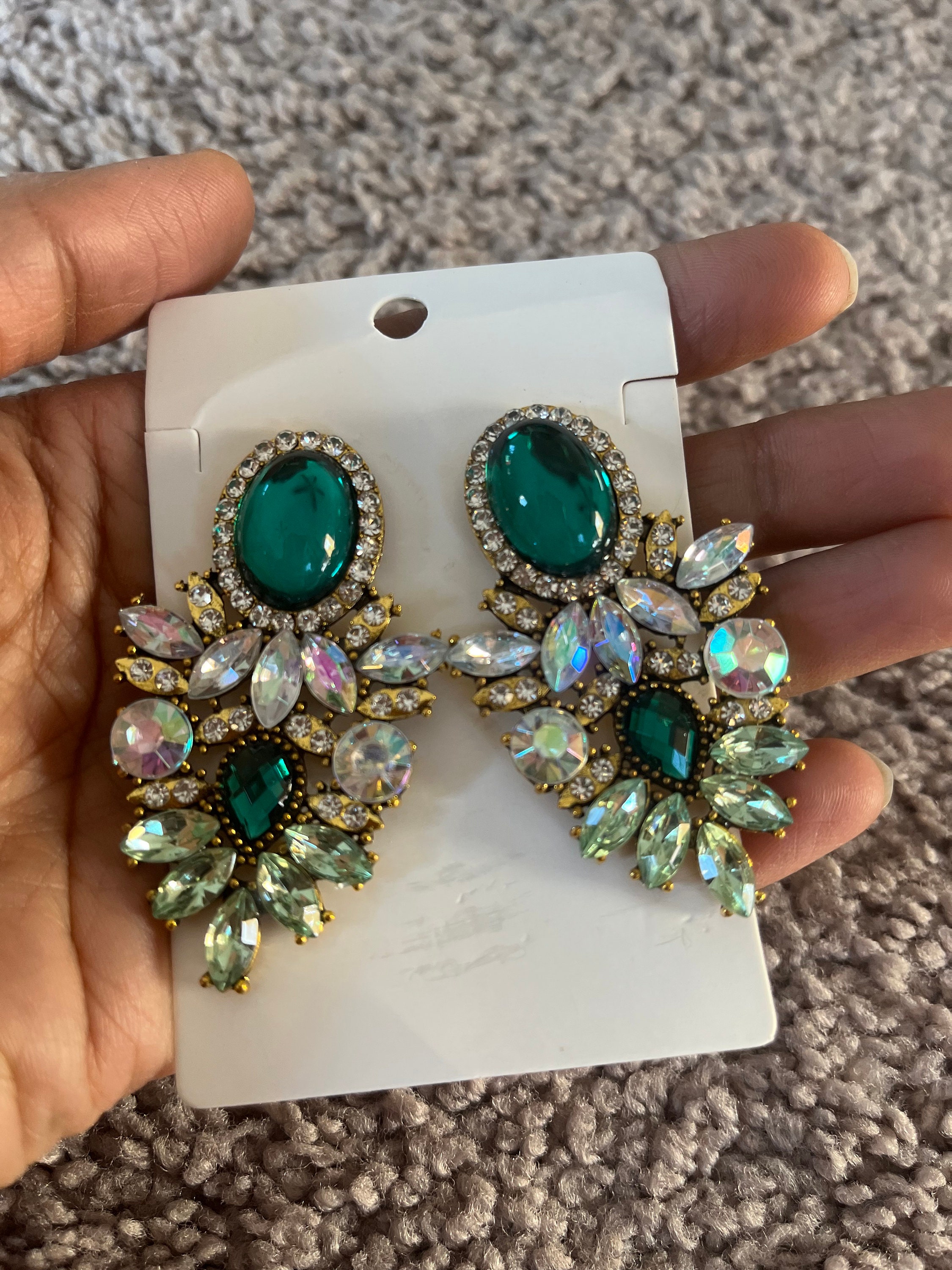 Big green earrings large Green stud earrings green crystal