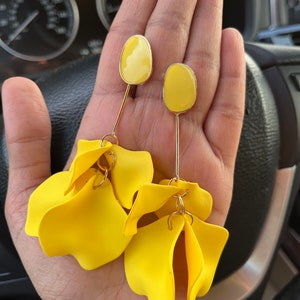 Yellow Earrings , Yellow Flower Earrings , Yellow Petal Earrings ...