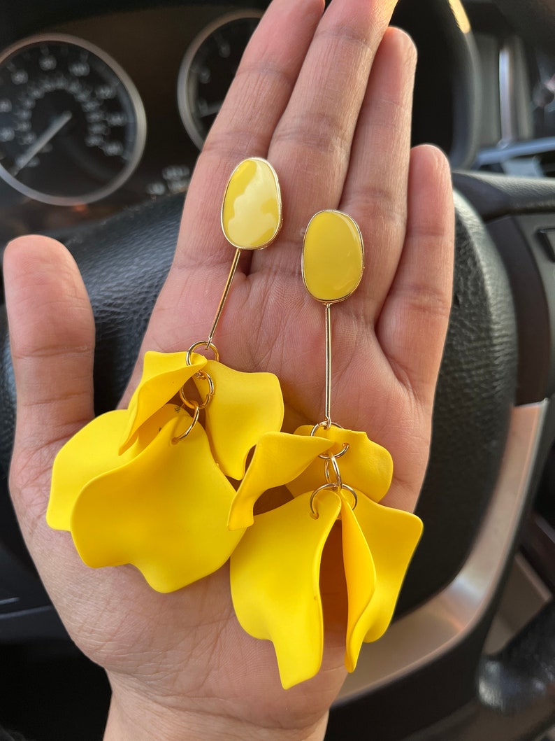 Yellow Earrings Yellow Flower Earrings Yellow Petal Etsy