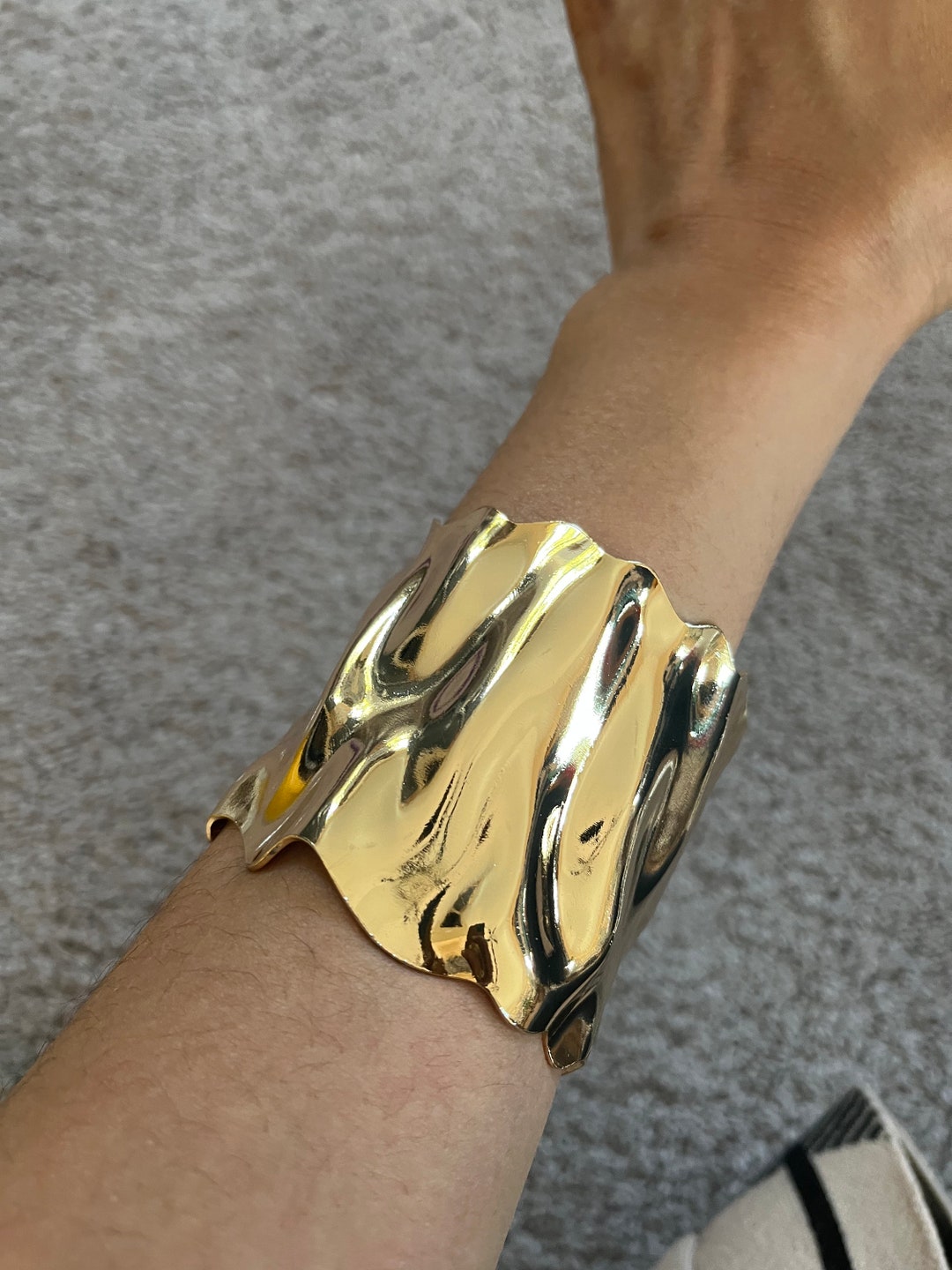 Wide Gold Cuff Bracelet Chunky Bangle Arm Cuff Costume Pageant Showgirl