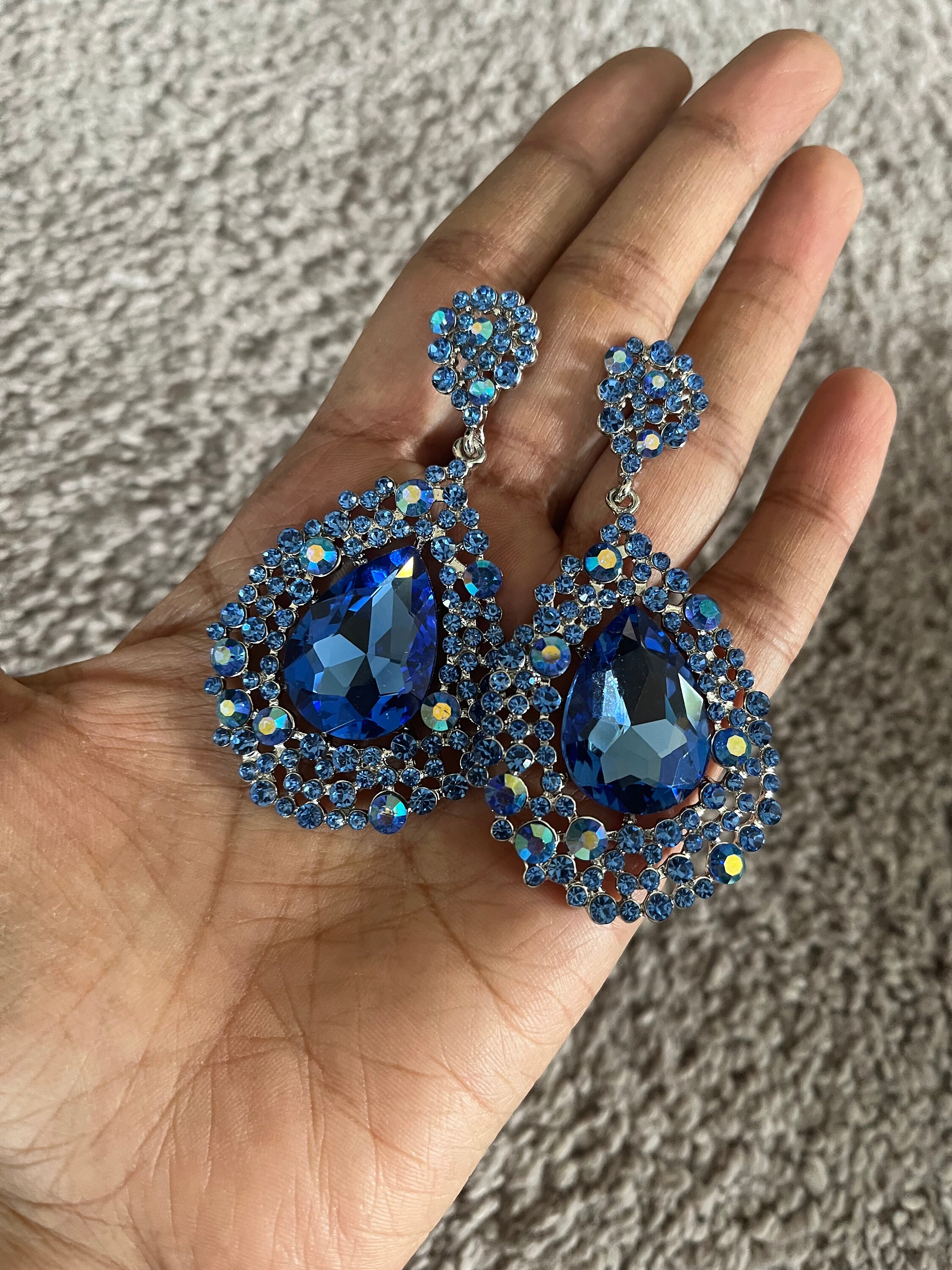 Blue Rhinestone Earrings Big Baby Blue Earrings Light Blue Etsy