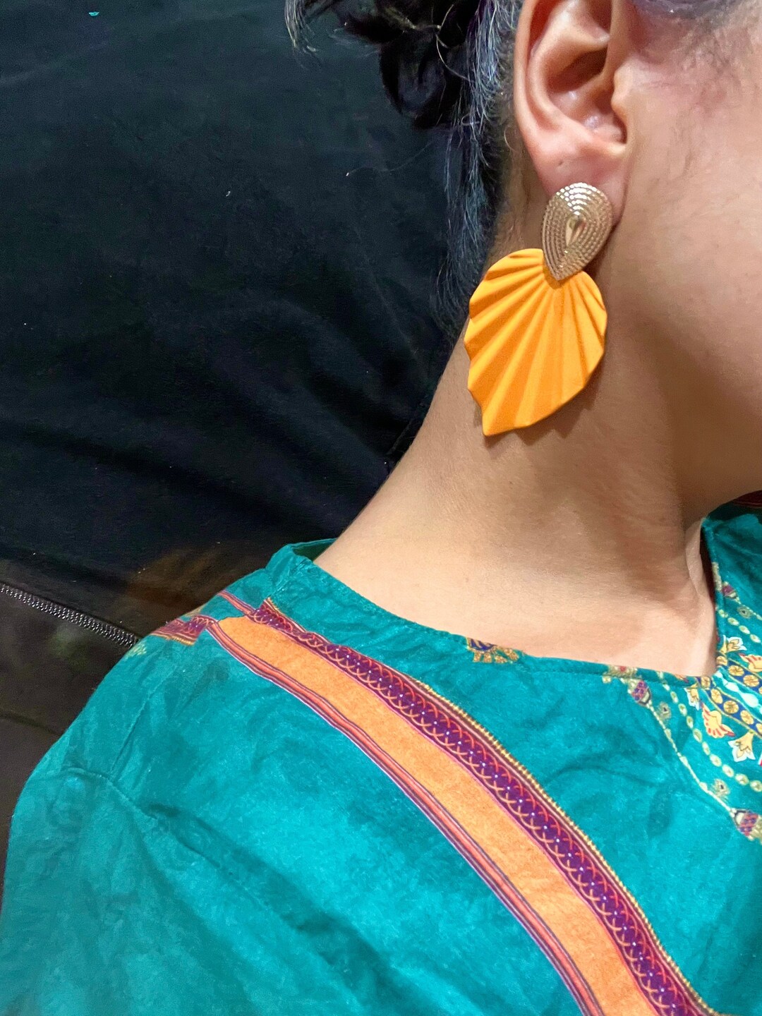 Mustard Yellow Earrings, Large Orange Leaf Earrings, Mustard Prom