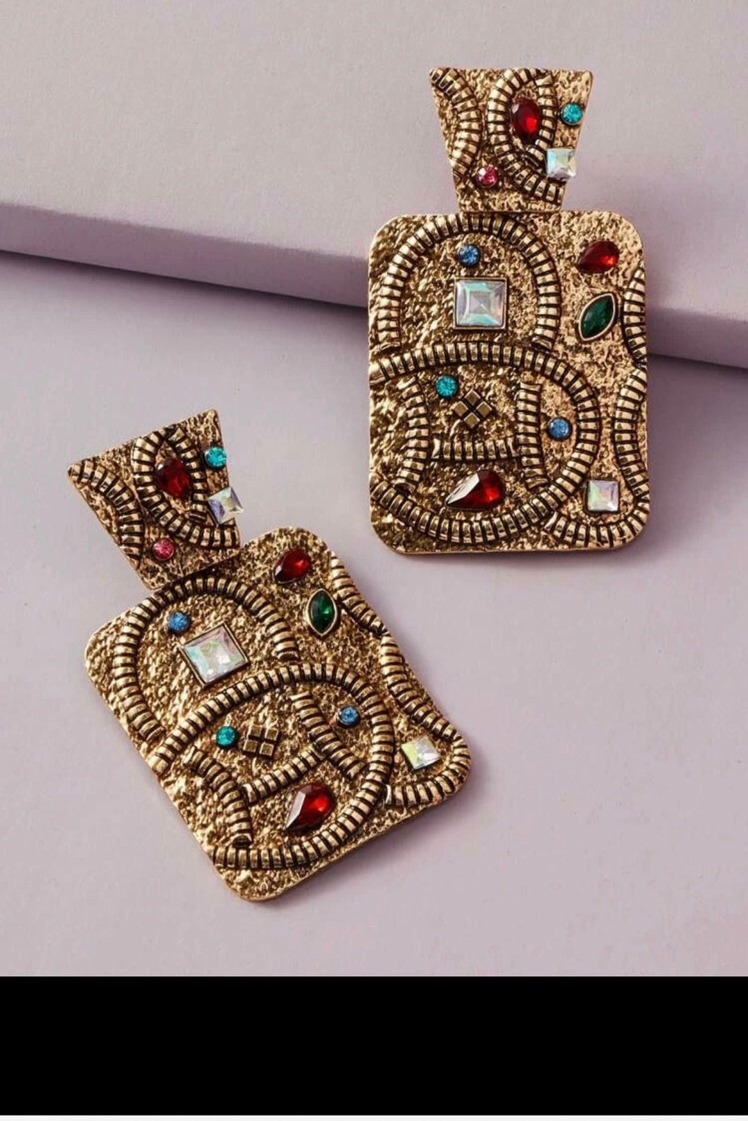 Big Gold Earrings , Vintage Style Gold Metal Earring , Chunky Gold