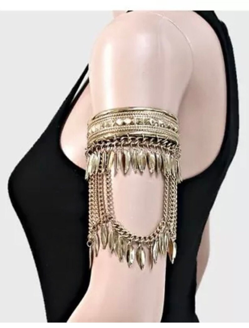 Upper Arm Cuff Leaf Arm Cuff Bracelet Gold Armband Fringe Etsy