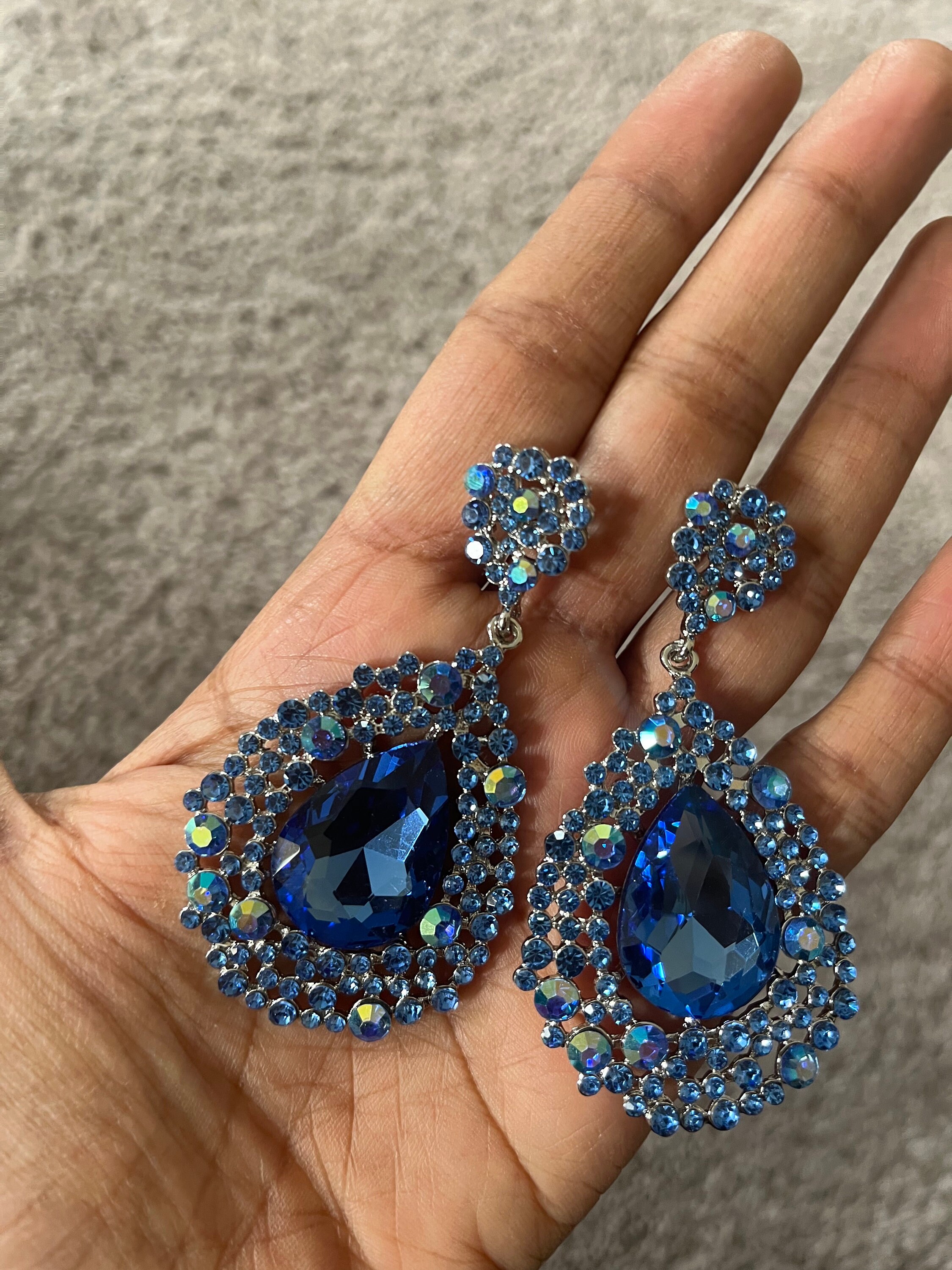 Blue Rhinestone Earrings Big Baby Blue Earrings Light Blue Etsy