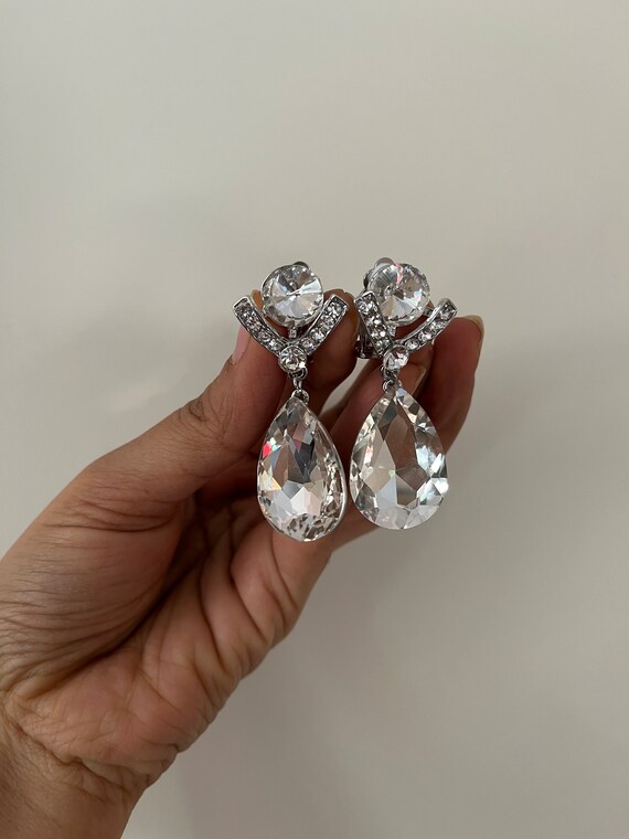 Clear Clip on Earrings Clear Silver Clip Crystal Earrings