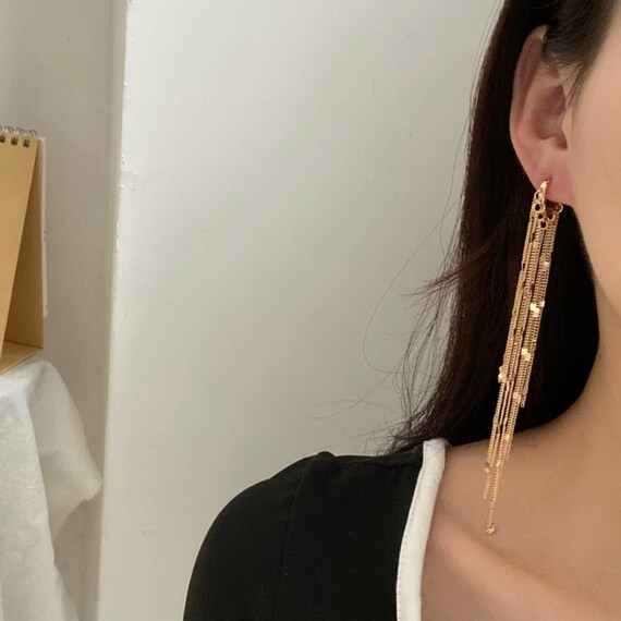 Very Long Gold Earrings Gold Fringe Earrings Large Gold