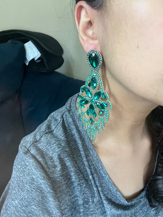 Big green earrings deals