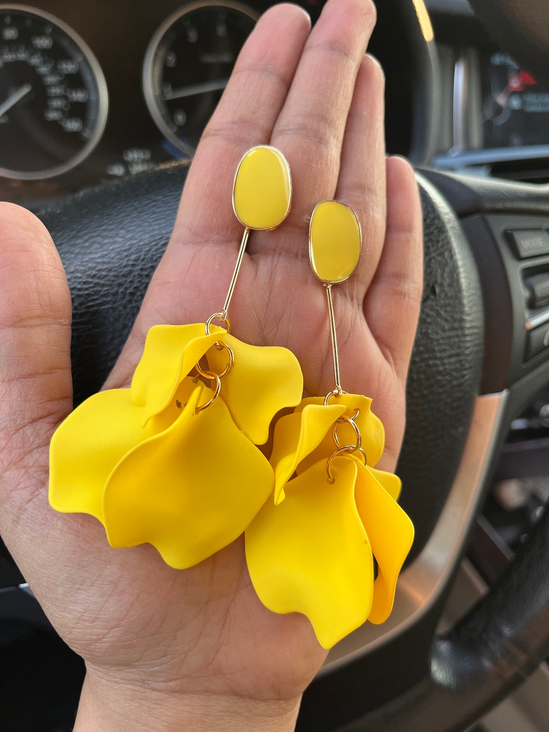 Yellow Earrings , Yellow Flower Earrings , Yellow Petal Earrings ...
