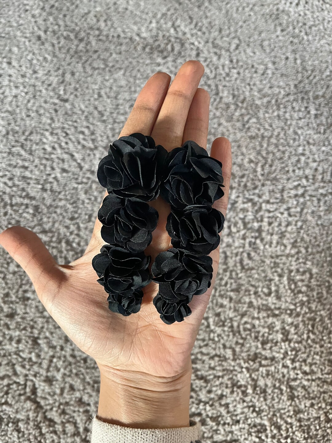 Black Flower Earrings , Black Leaf Earrings , Black Fabric Earrings