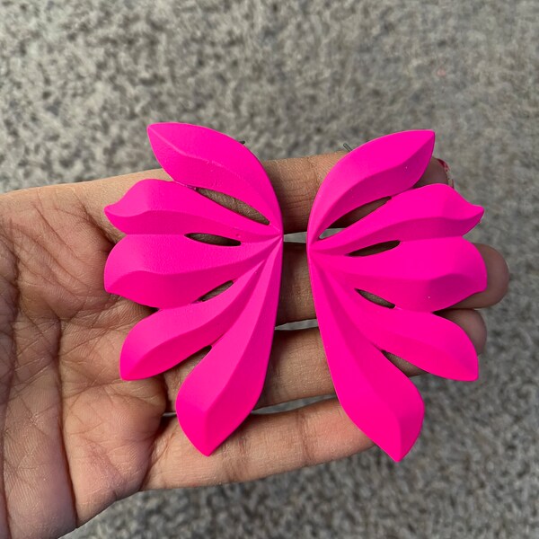 Hot pink stud earrings , big  statement large hot pink stud earrings , fuchsia flower earrings , neon pink studs , chunky bright pink flower