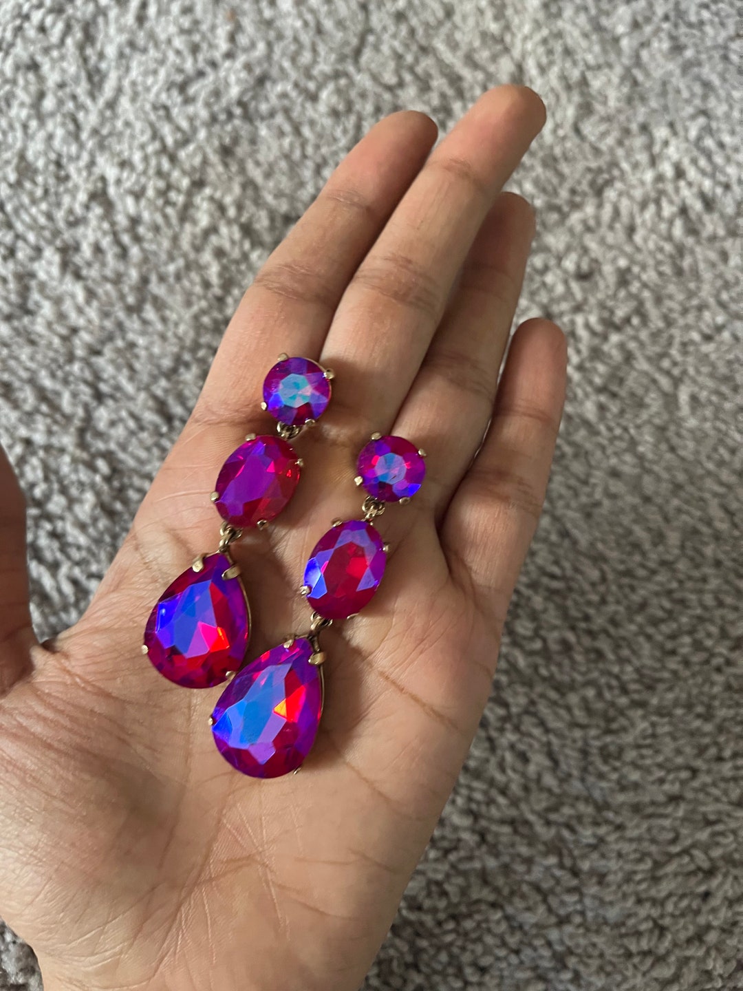 Fuchsia Earring , Long Magenta Fuchsia Earrings , Purple and Pink